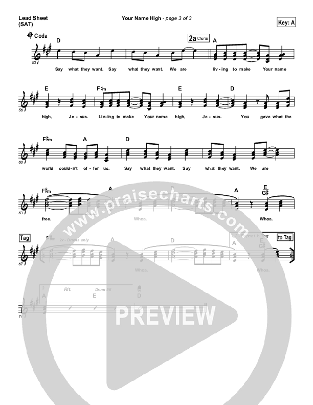 Your Name High Lead Sheet (SAT) (Hillsong Worship)