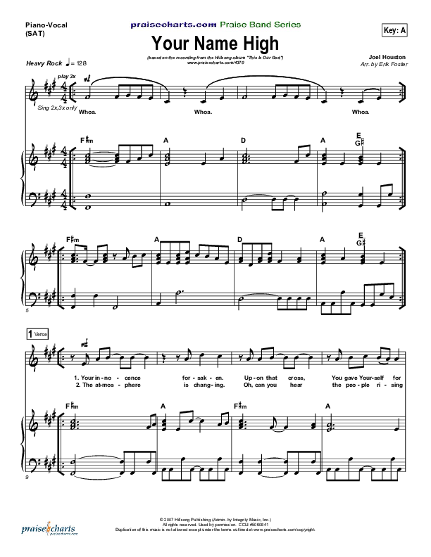 Your Name High Piano/Vocal (SAT) (Hillsong Worship)