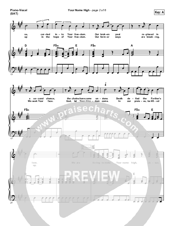 Your Name High Piano/Vocal (SAT) (Hillsong Worship)