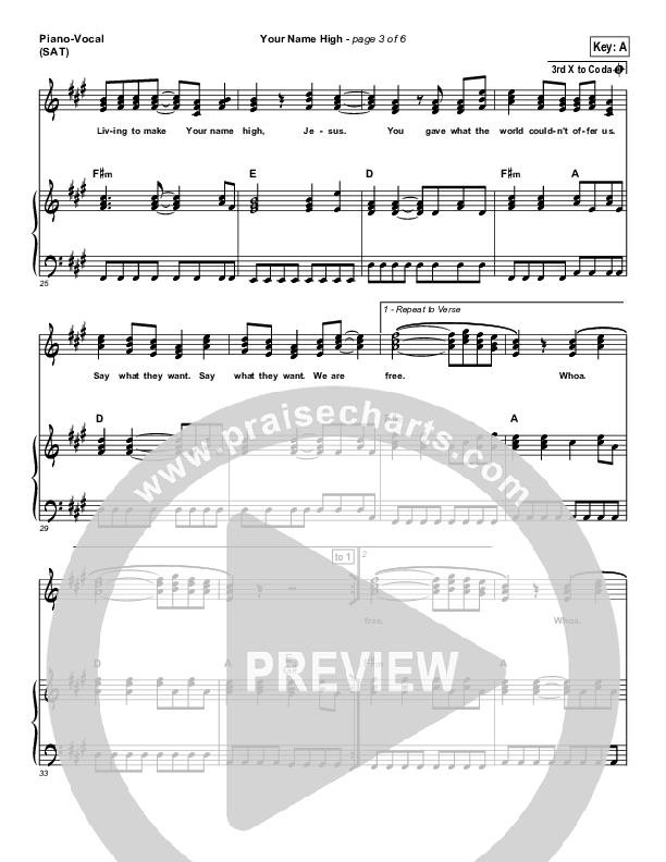 Your Name High Piano/Vocal (SAT) (Hillsong Worship)