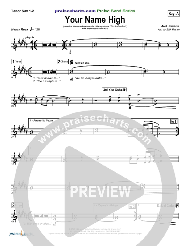 Your Name High Tenor Sax 1/2 (Hillsong Worship)