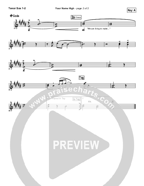 Your Name High Tenor Sax 1/2 (Hillsong Worship)