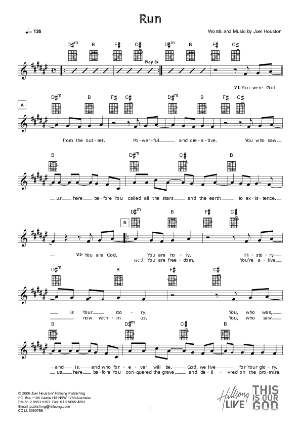 Run (Instrumental) Lead Sheet (Hillsong Worship)