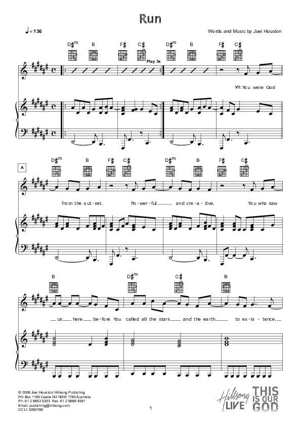 Run (Instrumental) Piano/Vocal (Hillsong Worship)