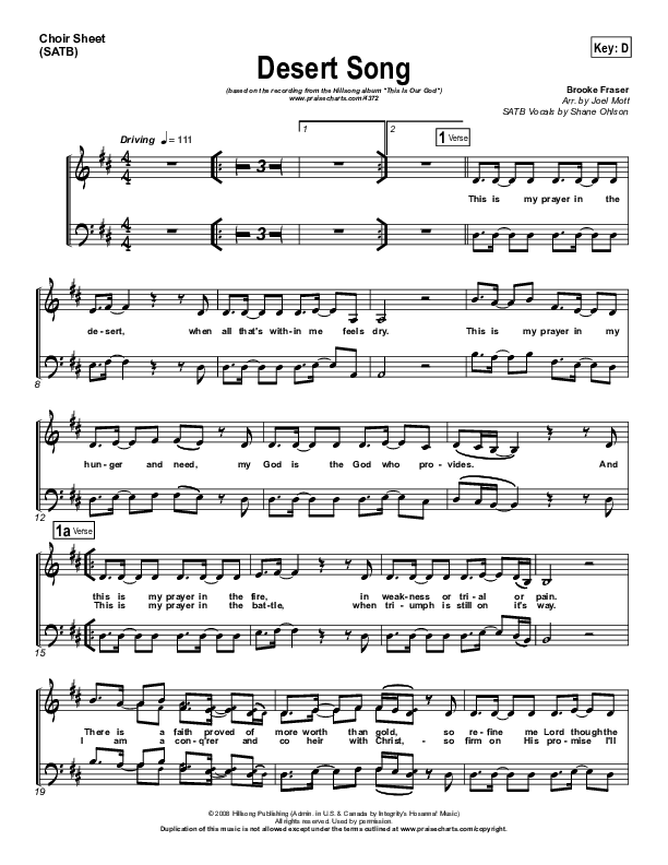Desert Song Choir Sheet (SATB) (Hillsong Worship)