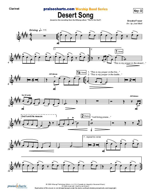 Desert Song Clarinet (Hillsong Worship)
