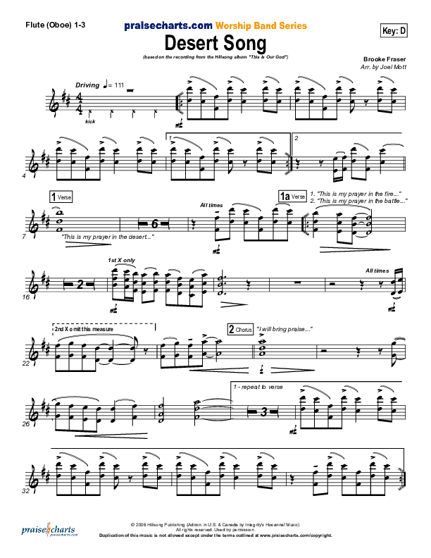 Desert Song Flute/Oboe 1/2/3 (Hillsong Worship)