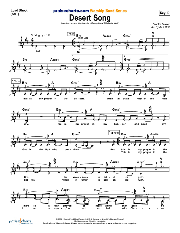 Desert Song Lead & Piano/Vocal (Hillsong Worship)