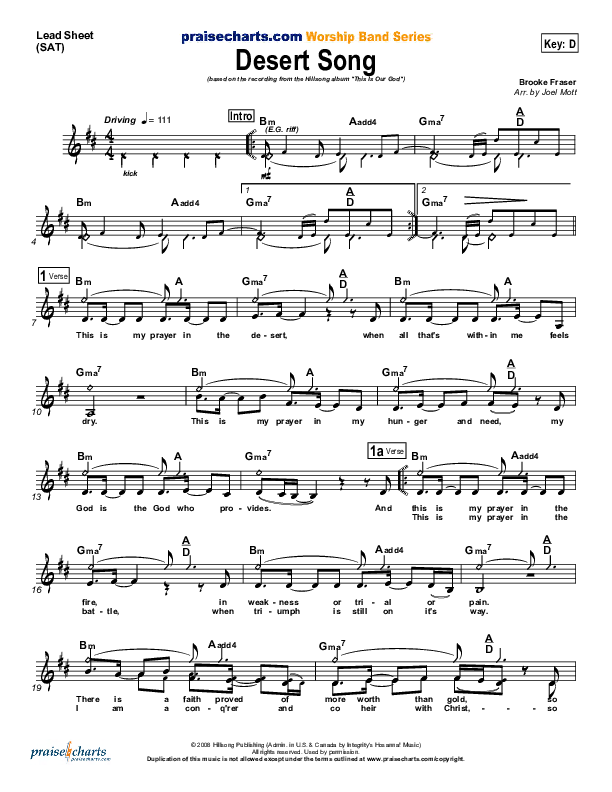Desert Song Lead Sheet (SAT) (Hillsong Worship)