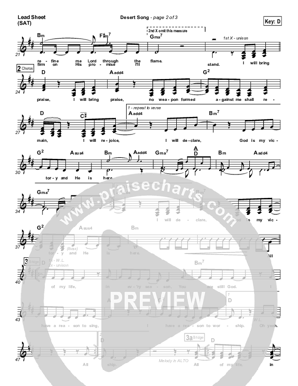 Desert Song Lead Sheet (SAT) (Hillsong Worship)