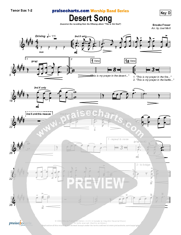 Desert Song Tenor Sax 1/2 (Hillsong Worship)