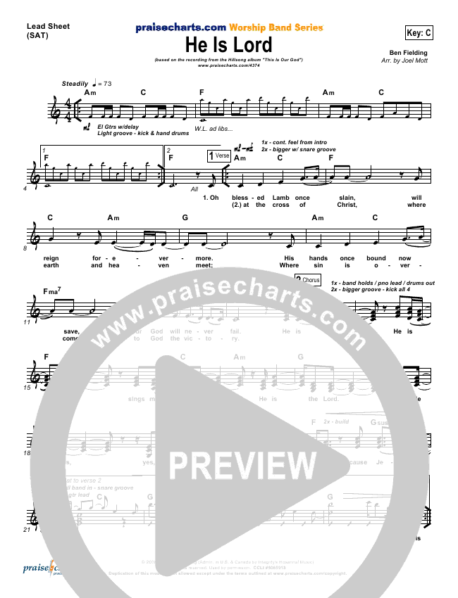 He is Lord Sheet Music PDF (Hillsong Worship) PraiseCharts