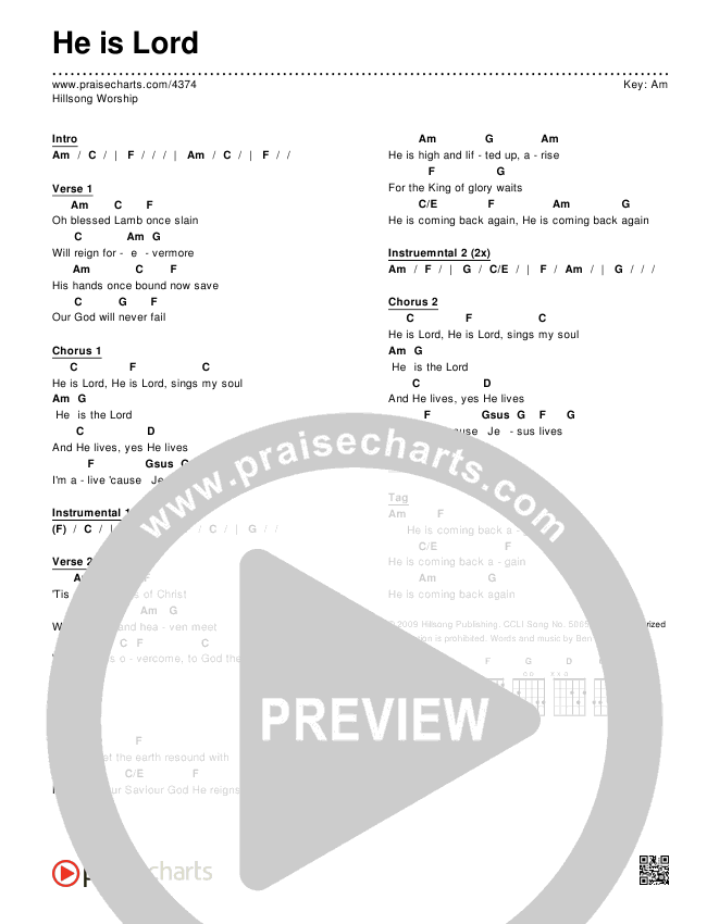 He is Lord Chords PDF (Hillsong Worship) PraiseCharts