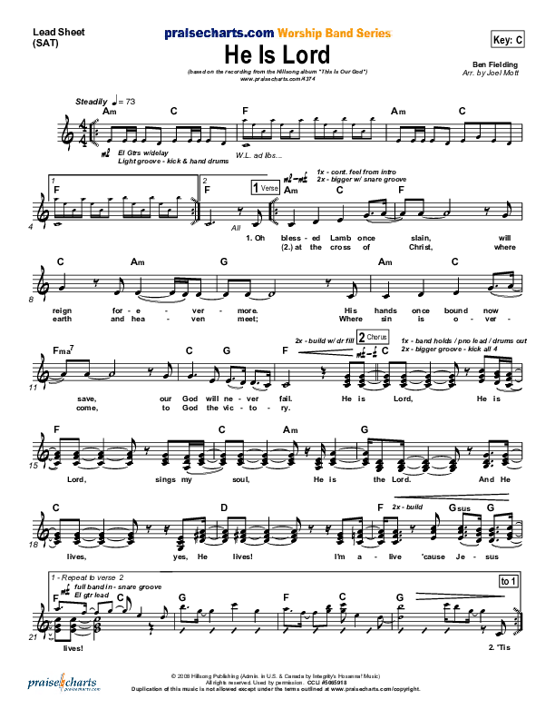 He is Lord Lead Sheet (SAT) (Hillsong Worship)