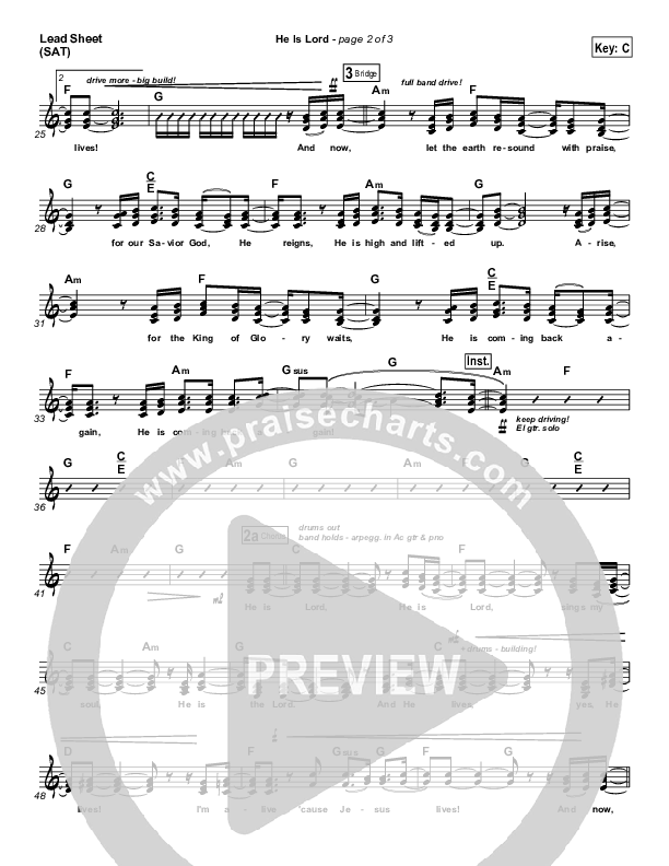 He is Lord Lead Sheet (SAT) (Hillsong Worship)
