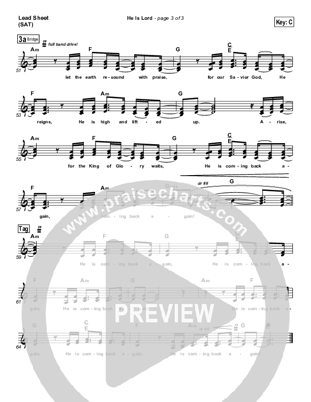 He is Lord Lead Sheet (SAT) (Hillsong Worship)