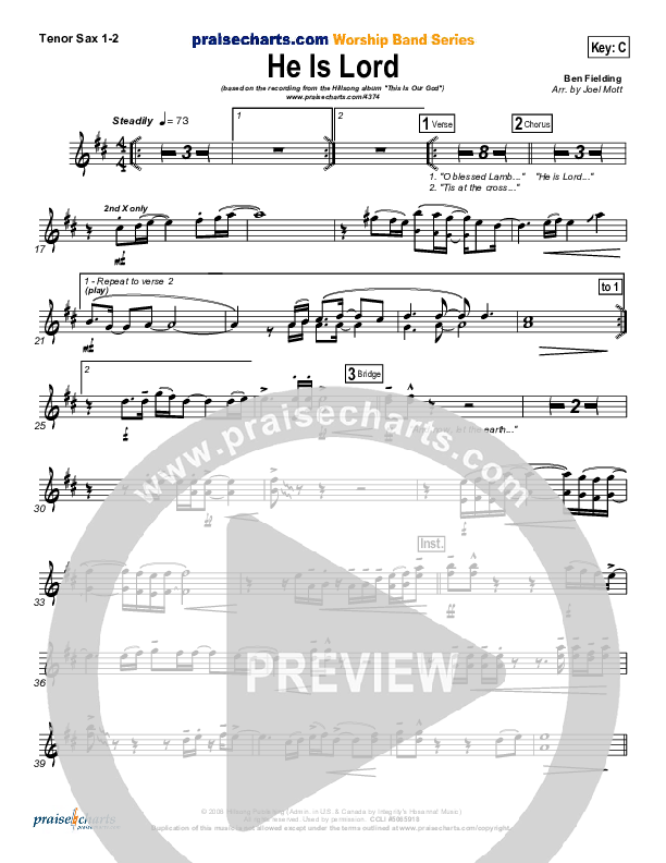 He is Lord Tenor Sax 1/2 (Hillsong Worship)