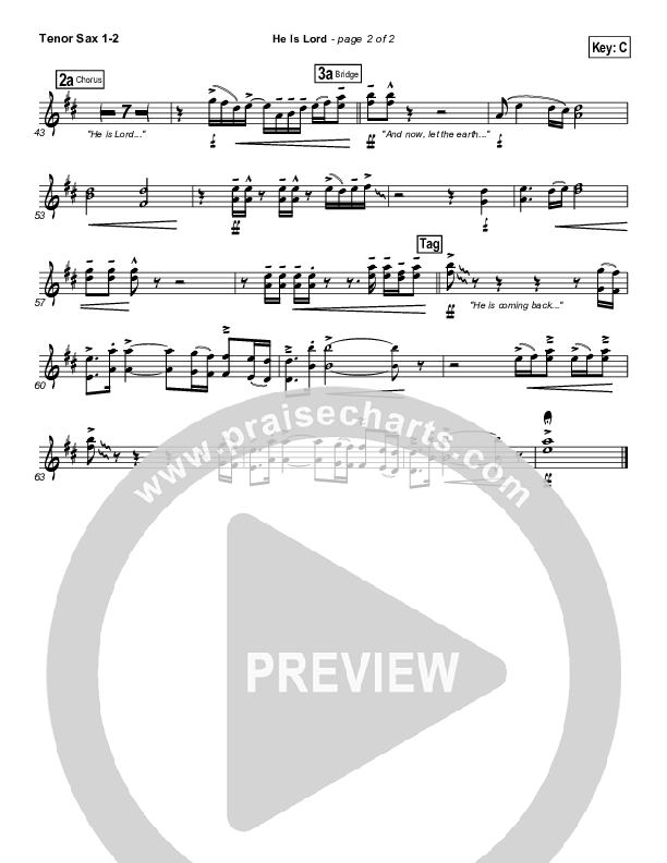 He is Lord Tenor Sax 1/2 (Hillsong Worship)