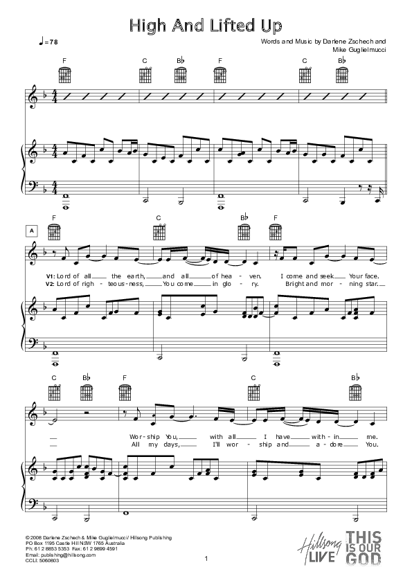 High And Lifted Up (Instrumental) Piano Sheet (Hillsong Worship)