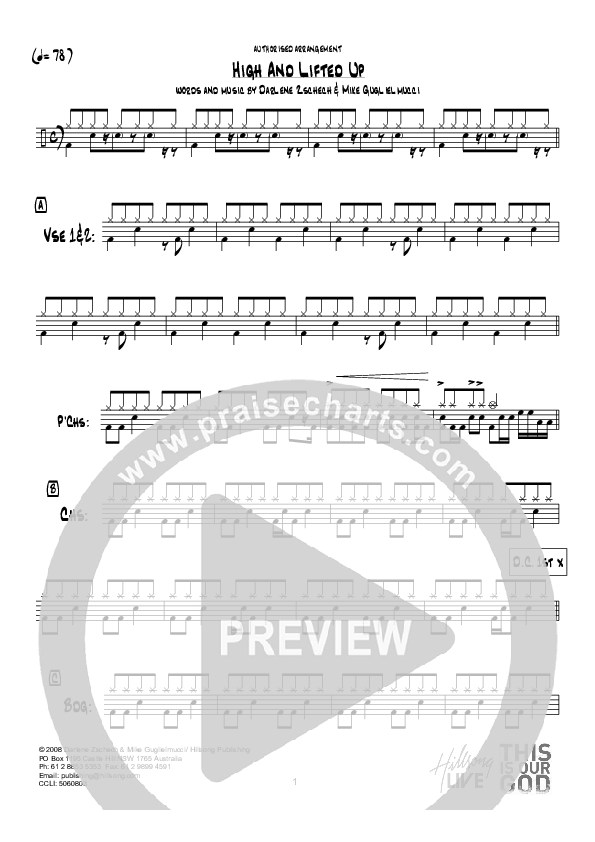 High And Lifted Up (Instrumental) Rhythm Chart (Hillsong Worship)
