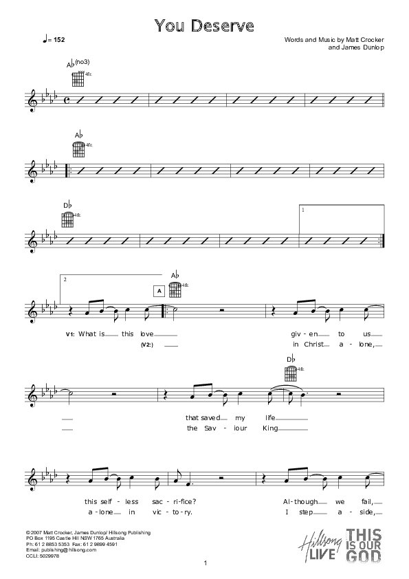 You Deserve (Instrumental) Lead Sheet (Hillsong Worship)