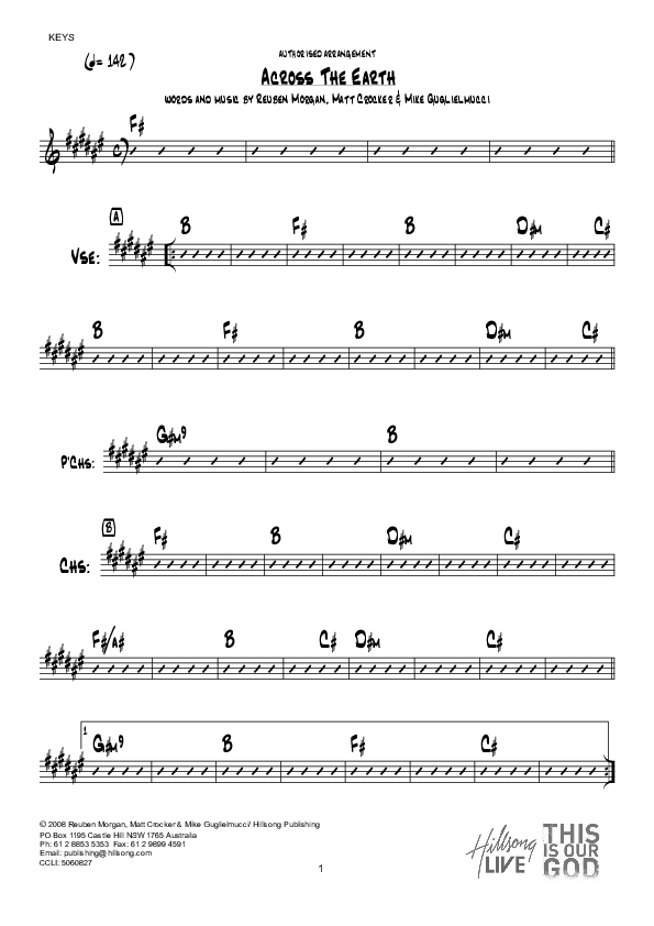 Across The Earth (Instrumental) Keys (Hillsong Worship)