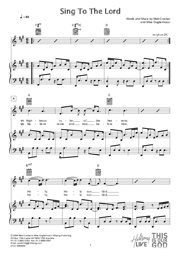 Sing To The Lord (Instrumental) Lead & Piano (Hillsong Worship)