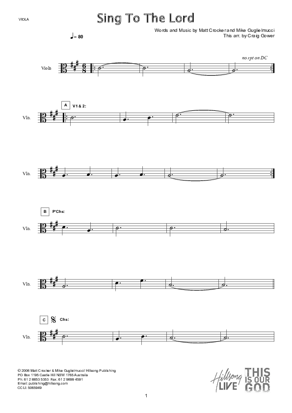 Sing To The Lord (Instrumental) Viola (Hillsong Worship)
