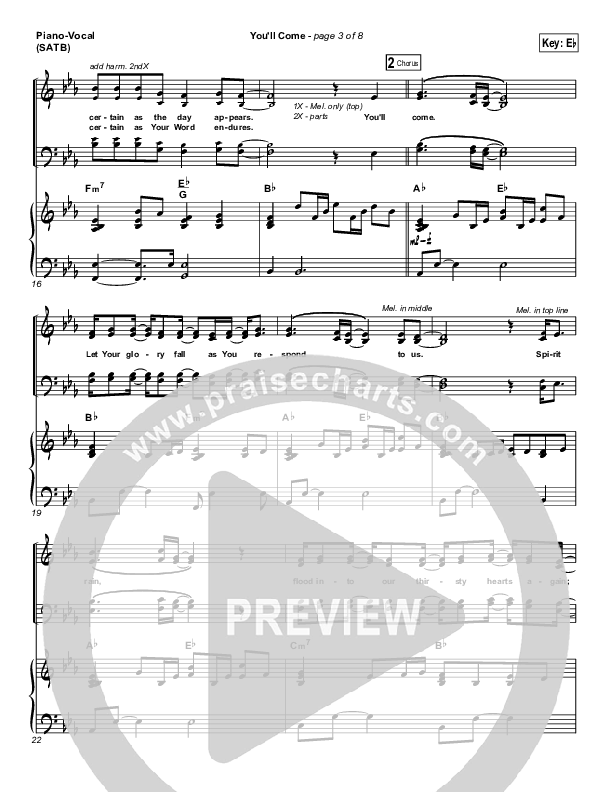 You'll Come Piano/Vocal (SATB) (Hillsong Worship)