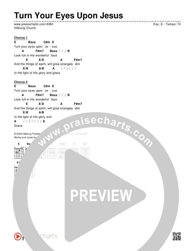 Turn Your Eyes Upon Jesus Chord Chart (Editable) Hillsong Worship