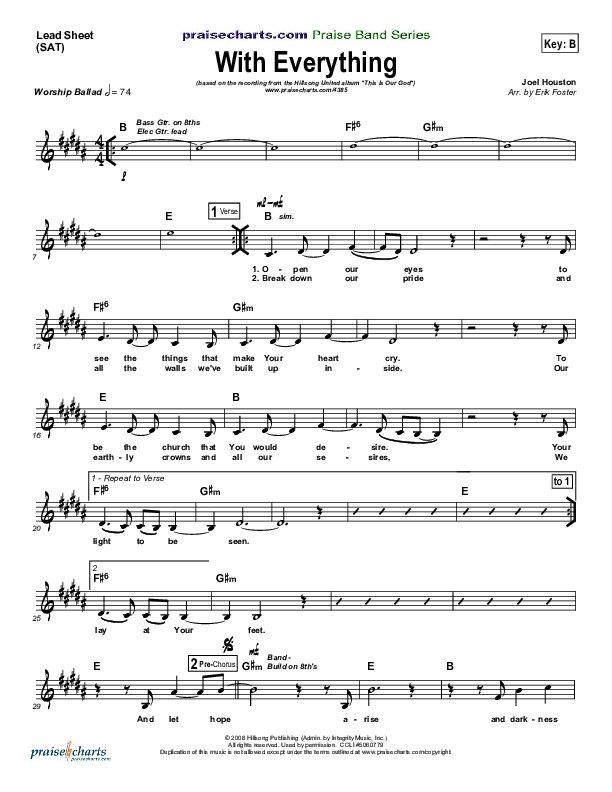 With Everything Lead Sheet (SAT) (Hillsong Worship)