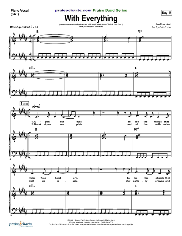 With Everything Piano/Vocal (SAT) (Hillsong Worship)