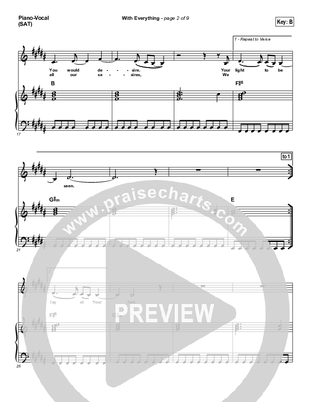 With Everything Piano/Vocal (SAT) (Hillsong Worship)