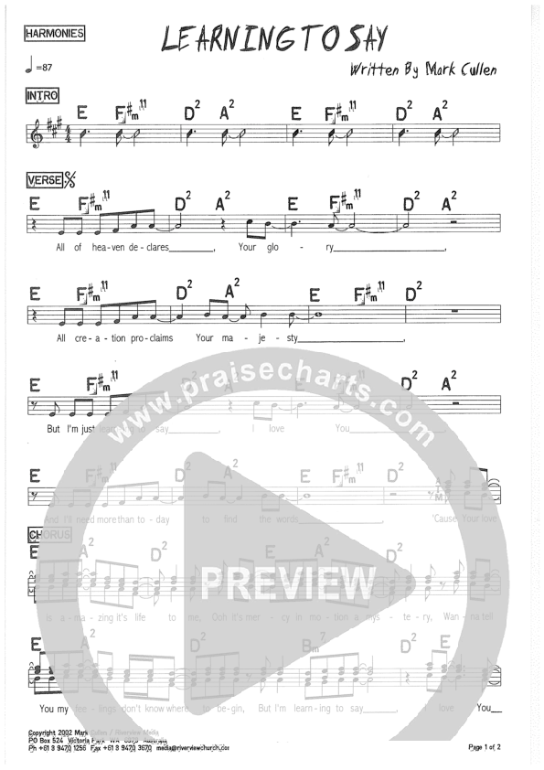 Learning To Say Lead Sheet (Riverview Church)