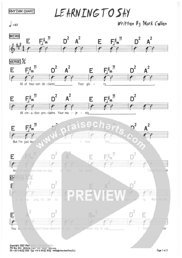 Learning To Say Rhythm Chart (Riverview Church)