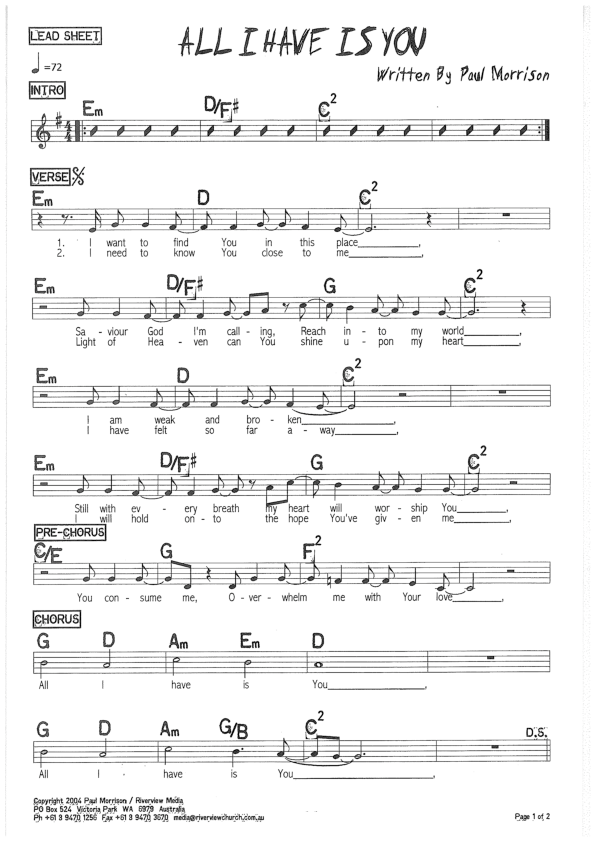 All I Have Is You Lead Sheet (Riverview Church)