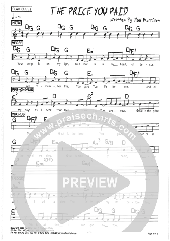 The Price You Paid Lead Sheet (Riverview Church)