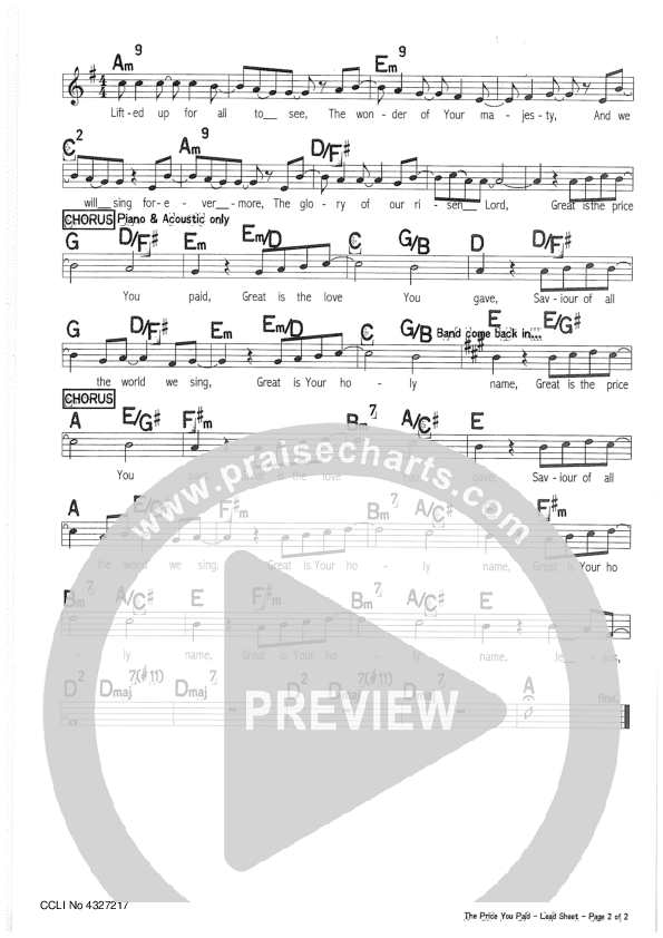 The Price You Paid Lead Sheet (Riverview Church)