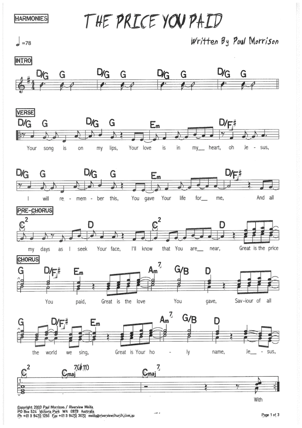 The Price You Paid Lead Sheet (SAT) (Riverview Church)