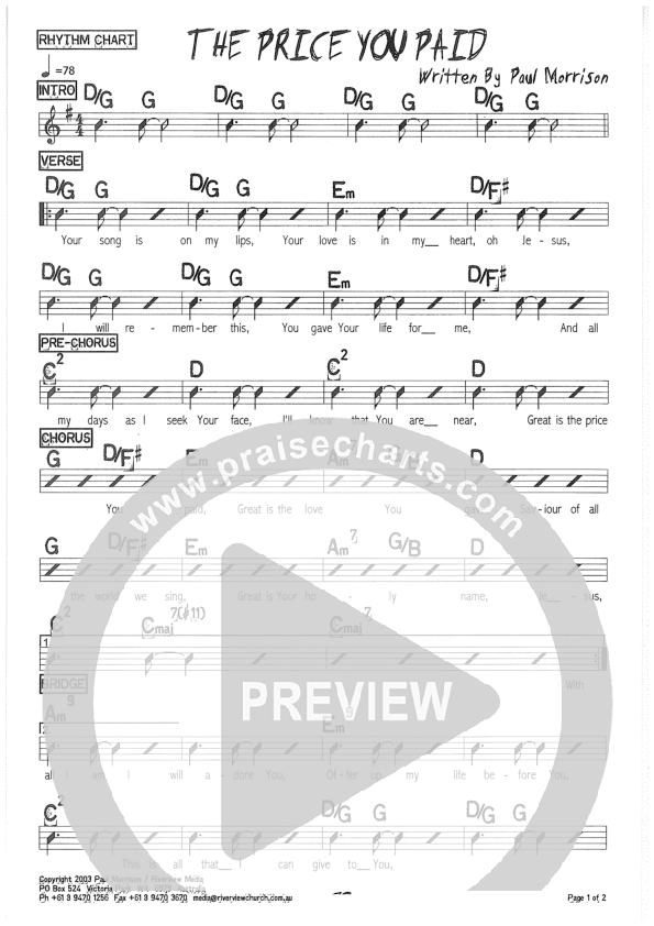 The Price You Paid Rhythm Chart (Riverview Church)