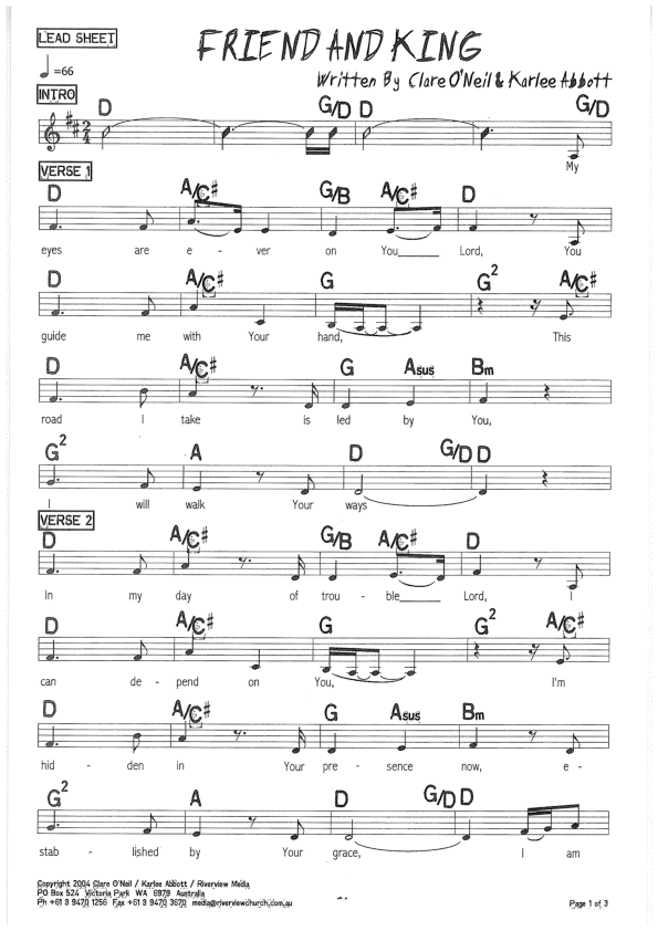 Friend And King Lead Sheet (Riverview Church)