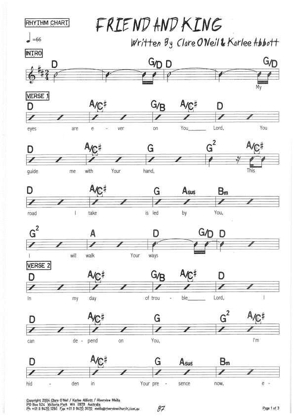 Friend And King Rhythm Chart (Riverview Church)