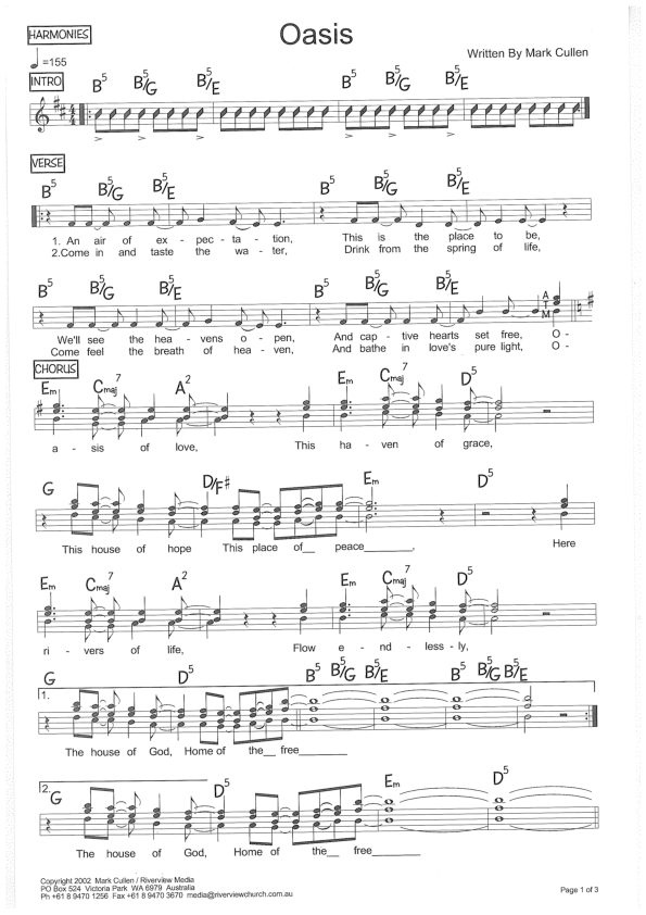 Oasis Lead Sheet (SAT) (Riverview Church)