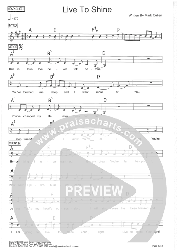 Live To Shine Lead Sheet (Riverview Church)