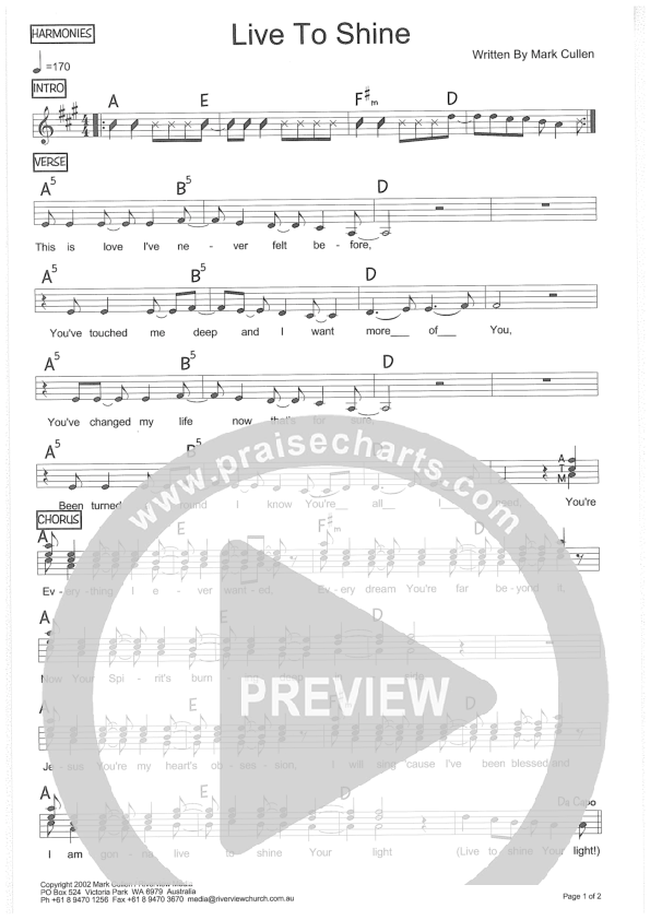 Live To Shine Lead Sheet (SAT) (Riverview Church)