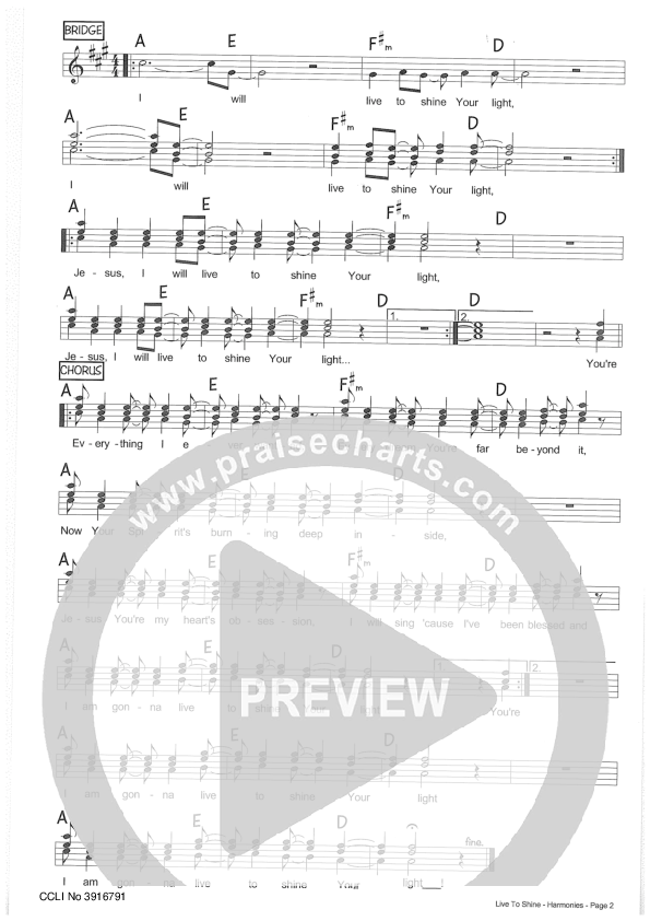 Live To Shine Lead Sheet (SAT) (Riverview Church)