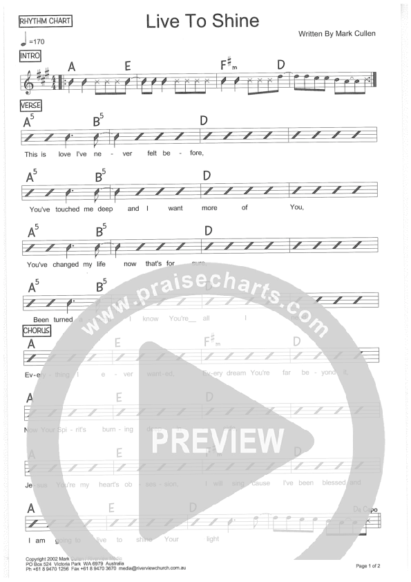 Live To Shine Rhythm Chart (Riverview Church)