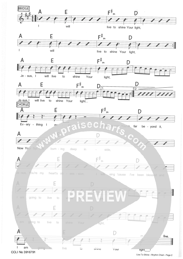 Live To Shine Rhythm Chart (Riverview Church)