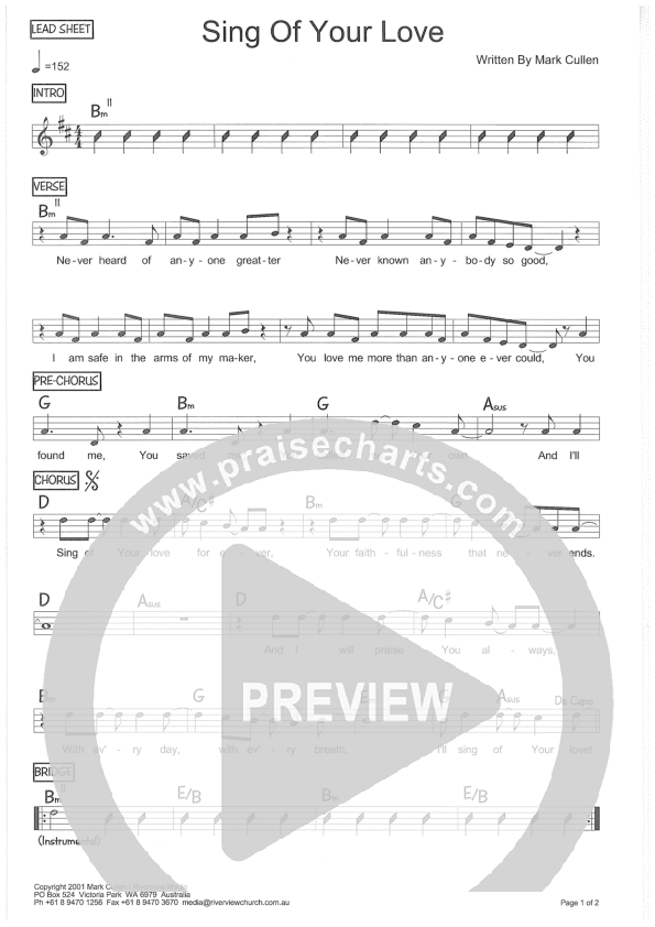 Sing Of Your Love Lead Sheet (Riverview Church)