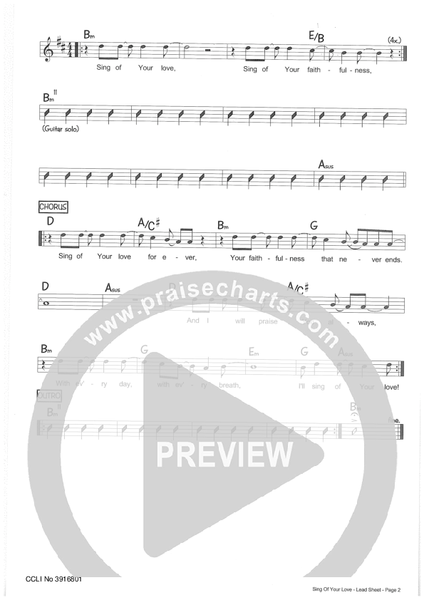 Sing Of Your Love Lead Sheet (Riverview Church)